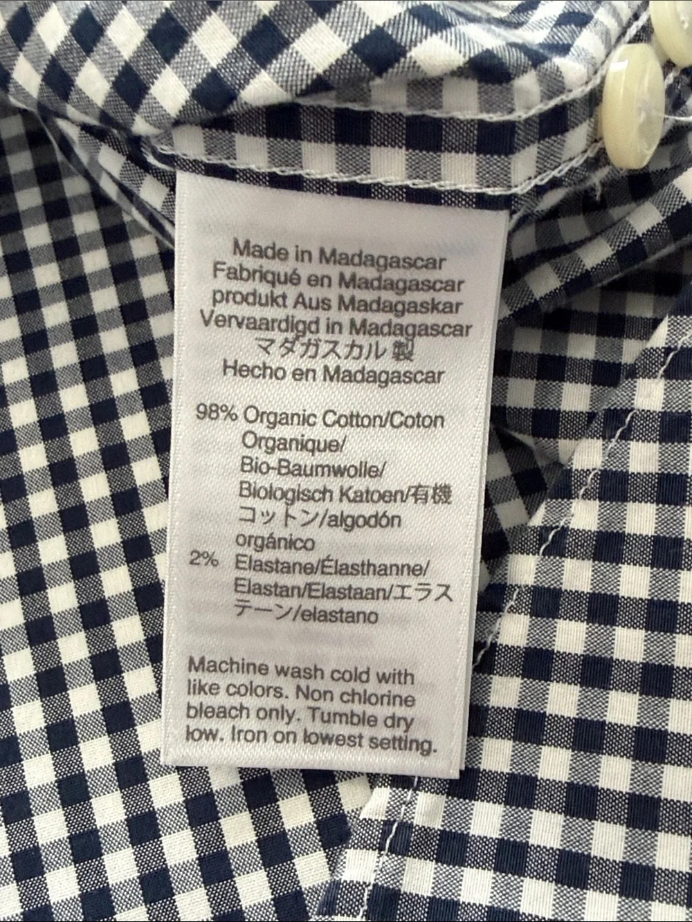 J. Crew Navy and White Gingham Button-Down Shirt